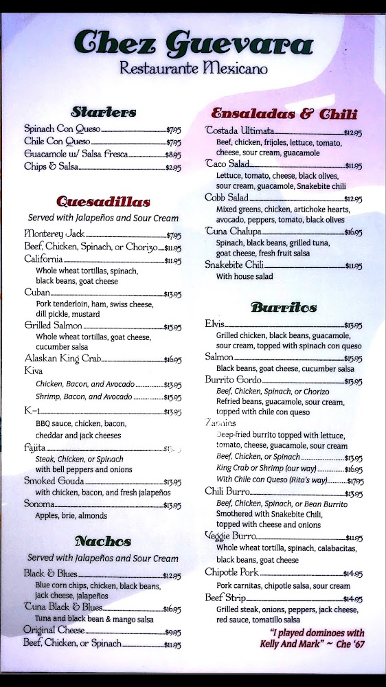 Chez Guevara Restaurant menu 1